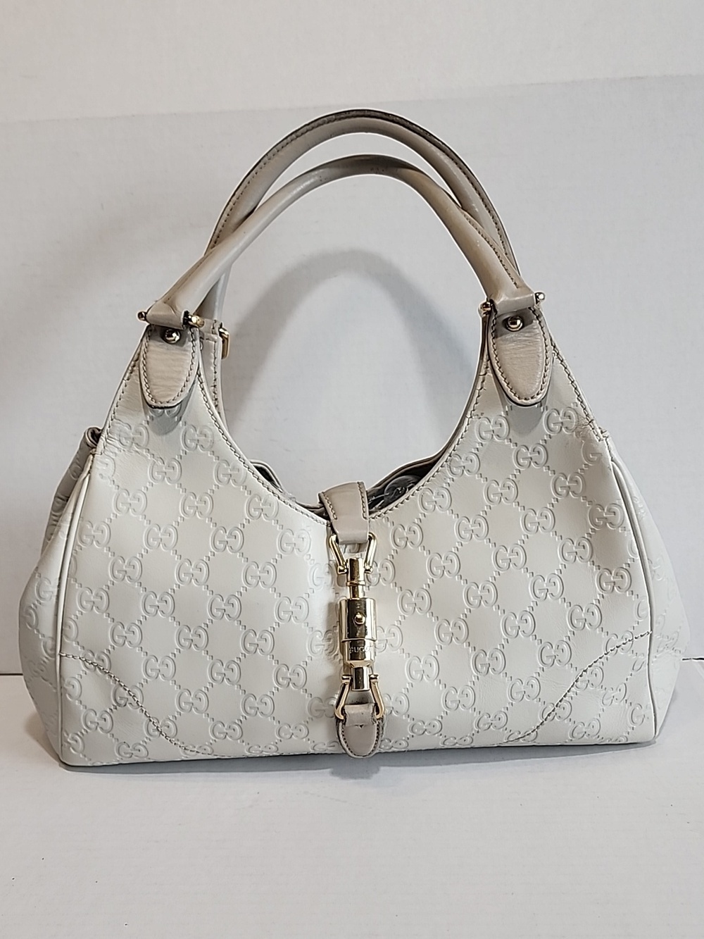 GUCCI Guccissima Vintage White Leather Jackie Bardot Shoulder Bag